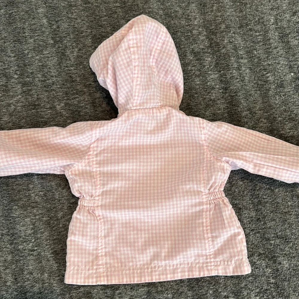 Oshkosh, pink lilac, lavender gingham, checked reversible, hooded jacket 6–9mos